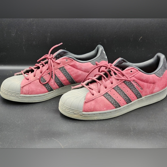 Men's Adidas Superstar Sueded Pale Red, Grey, and Black Shoes - Size 9.5 - Picture 3 of 7